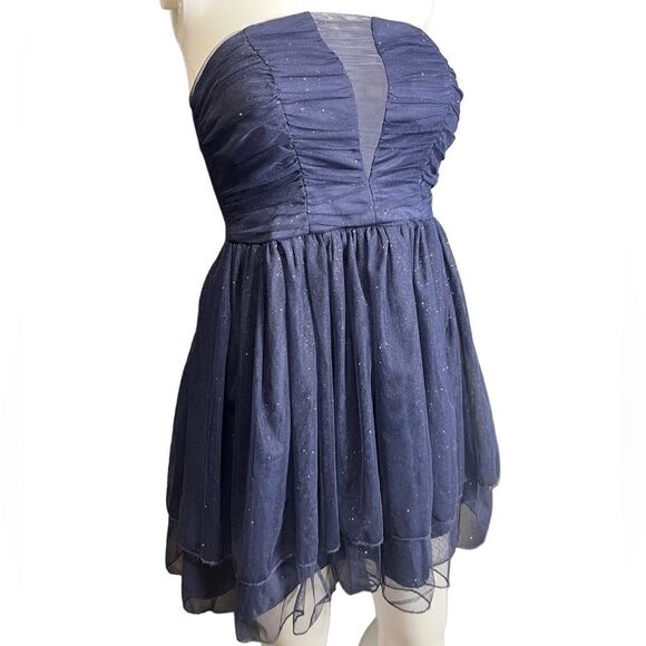 Speechless Sparkley Tulle Strapless Mini Dress Blue Size 3 - Picture 1 of 4